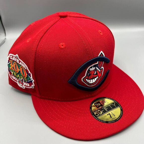 Cleveland Indians Guardians Hat Men 7 1/2 100 Years 59Fifty New Era Fitted New‎